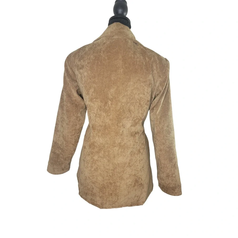 Gaurav Collection Tan Faux Suede Belted Jacket Coat Womens Size 1 Small Tan